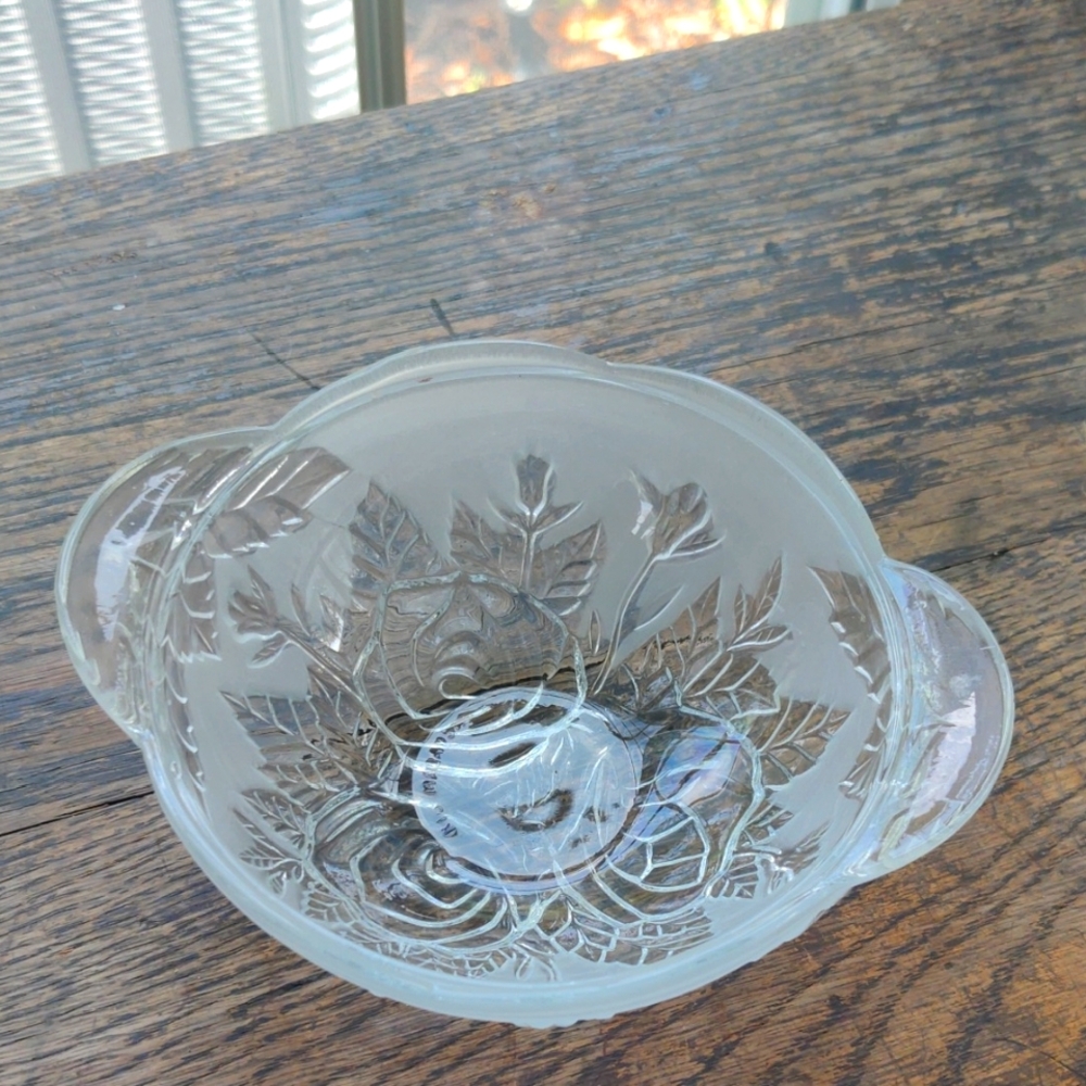 Vintage Frosted Rose Glass Candy Dish